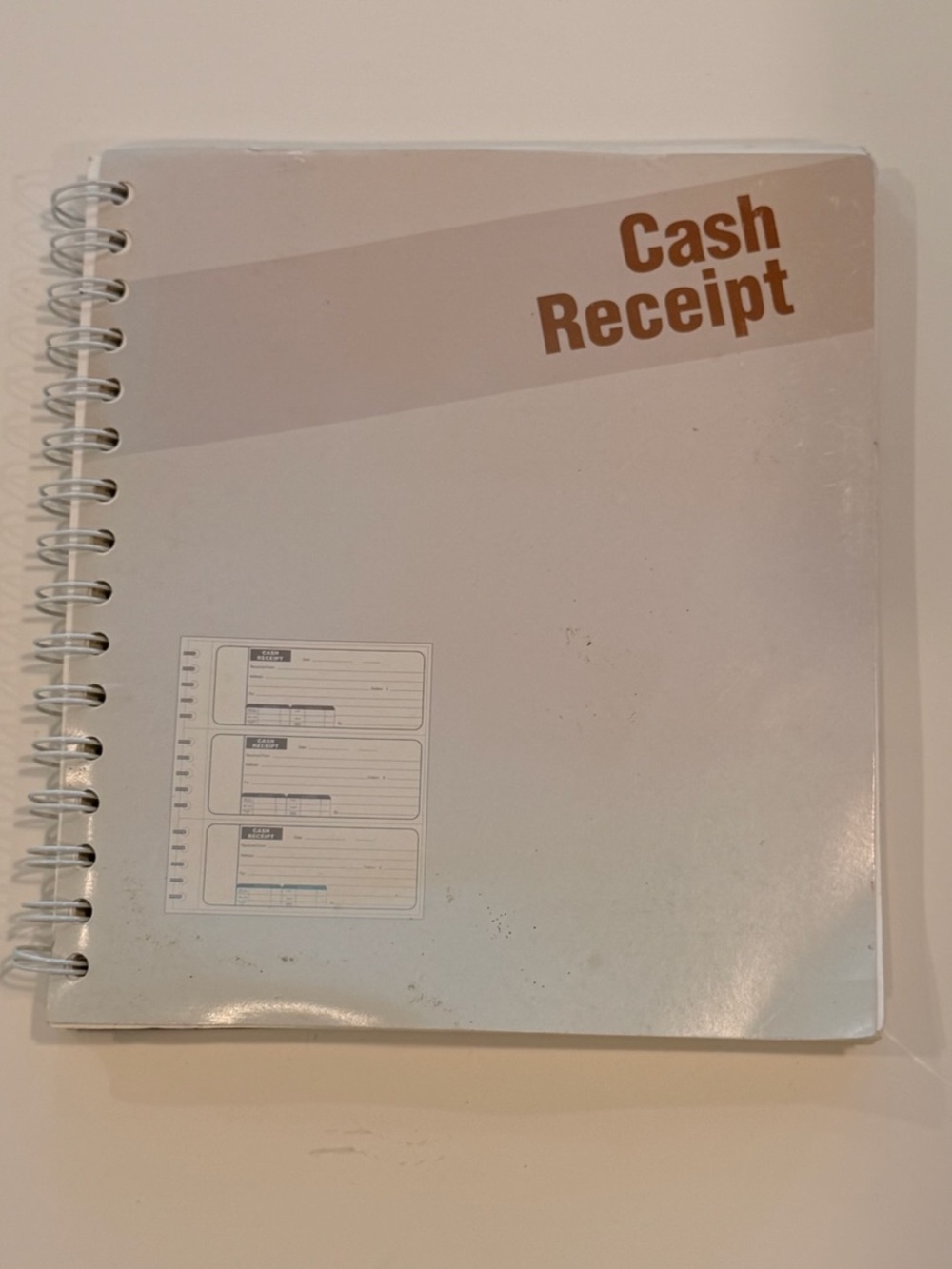 Cash Receipt Spiral Notebook - White with Brown Text
